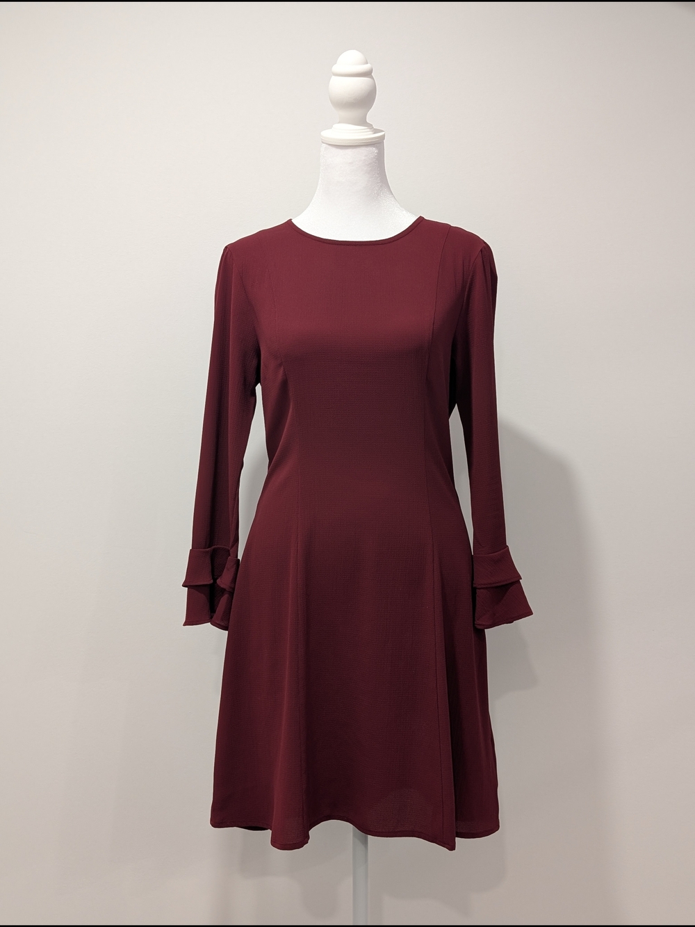 H&M Burgundy Long-Sleeve A-Line Dress with Ruffle Cuffs